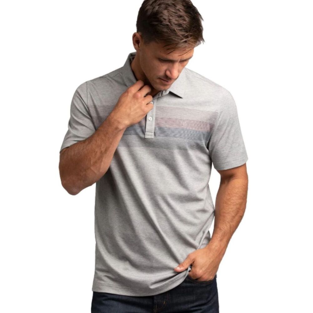 Travis Mathew Kartchner 3.0 Golf Polo Shirt Gray Ombre Chest Stripe Men's XXL